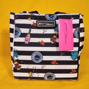 Betsey Johnson Caviar and Champagne Zip Top Insulated Lunch Tote Lunch Bag NEW